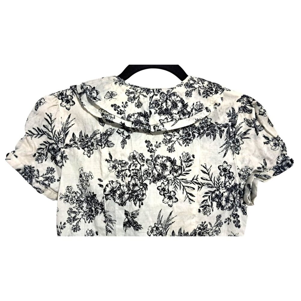 Romy Womens Small Floral Button-Down Blouse With Ruffle Collar Short Sleeves 100 - Picture 7 of 8